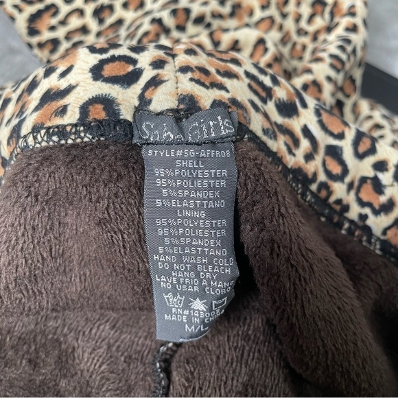 Soho Girls Faux Fur Lined Leopard Print Warm Leggings Cozy Winter Size M - Picture 5 of 8